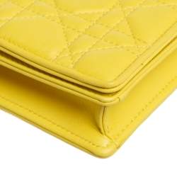 مملوكة مسبقًا Dior Yellow Cannage Leather Lady Dior Wallet on Chain