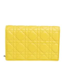 مملوكة مسبقًا Dior Yellow Cannage Leather Lady Dior Wallet on Chain