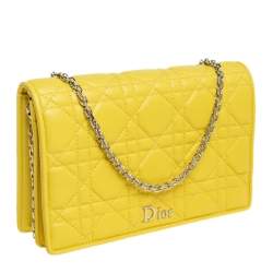 مملوكة مسبقًا Dior Yellow Cannage Leather Lady Dior Wallet on Chain