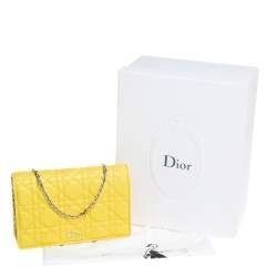 مملوكة مسبقًا Dior Yellow Cannage Leather Lady Dior Wallet on Chain