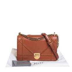 Pre Owned Dior Tan Leather Medium Studded Diorama Flap Shoulder Bag