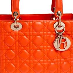 مملوكة مسبقًا حقيبة يد توتس ديور ليدي ديور متوسطة جلد كاناج برتقالي 