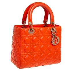 مملوكة مسبقًا حقيبة يد توتس ديور ليدي ديور متوسطة جلد كاناج برتقالي 