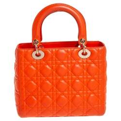 مملوكة مسبقًا حقيبة يد توتس ديور ليدي ديور متوسطة جلد كاناج برتقالي 