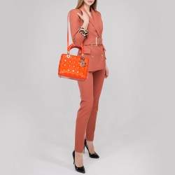 مملوكة مسبقًا حقيبة يد توتس ديور ليدي ديور متوسطة جلد كاناج برتقالي 