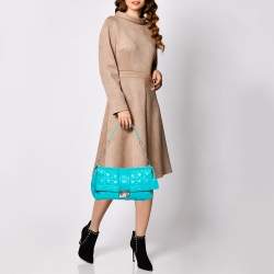 Pre Owned Dior Turquoise Cannage Patent Leather Medium New Lock Shoulder Bag