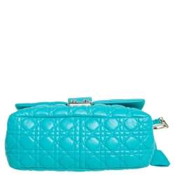 Pre Owned Dior Turquoise Cannage Patent Leather Medium New Lock Shoulder Bag