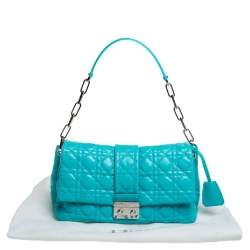 Pre Owned Dior Turquoise Cannage Patent Leather Medium New Lock Shoulder Bag