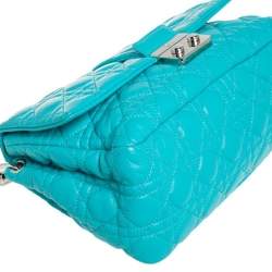 Pre Owned Dior Turquoise Cannage Patent Leather Medium New Lock Shoulder Bag