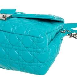 Pre Owned Dior Turquoise Cannage Patent Leather Medium New Lock Shoulder Bag