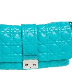 Pre Owned Dior Turquoise Cannage Patent Leather Medium New Lock Shoulder Bag