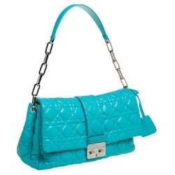 Pre Owned Dior Turquoise Cannage Patent Leather Medium New Lock Shoulder Bag