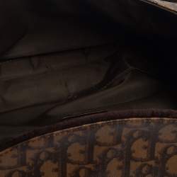 Pre Owned Dior Brown Monogram Coated Canvas and Velvet Romantique Trotter Flap Bag