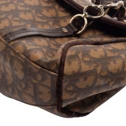 Pre Owned Dior Brown Monogram Coated Canvas and Velvet Romantique Trotter Flap Bag