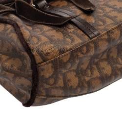 Pre Owned Dior Brown Monogram Coated Canvas and Velvet Romantique Trotter Flap Bag