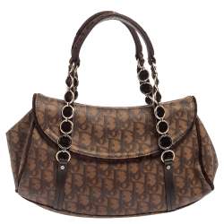 Pre Owned Dior Brown Monogram Coated Canvas and Velvet Romantique Trotter Flap Bag