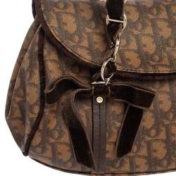 Pre Owned Dior Brown Monogram Coated Canvas and Velvet Romantique Trotter Flap Bag