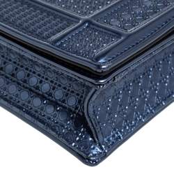 Pre Owned Dior Blue Micro Cannage Patent Leather Mini Diorama Chain Shoulder Bag