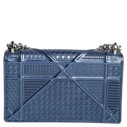 Pre Owned Dior Blue Micro Cannage Patent Leather Mini Diorama Chain Shoulder Bag