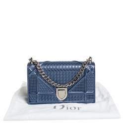 Pre Owned Dior Blue Micro Cannage Patent Leather Mini Diorama Chain Shoulder Bag