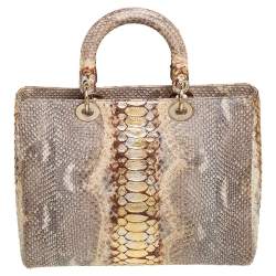 Pre Owned Dior Gold Python Large Lady Dior Tote