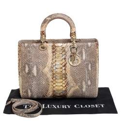 Pre Owned Dior Gold Python Large Lady Dior Tote