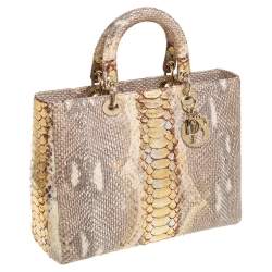 Pre Owned Dior Gold Python Large Lady Dior Tote