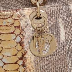 Pre Owned Dior Gold Python Large Lady Dior Tote