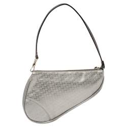 Pre Owned Dior Silver Oblique Matte Leather Saddle Bag