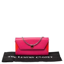 Pre Owned Dior Pink/Orange Leather Addict Rendez-Vous Wallet on Chain