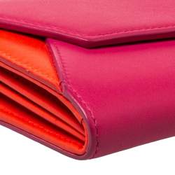 Pre Owned Dior Pink/Orange Leather Addict Rendez-Vous Wallet on Chain