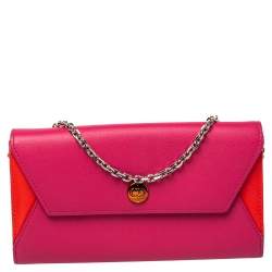Pre Owned Dior Pink/Orange Leather Addict Rendez-Vous Wallet on Chain