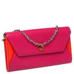Pre Owned Dior Pink/Orange Leather Addict Rendez-Vous Wallet on Chain