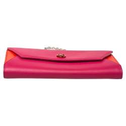 Pre Owned Dior Pink/Orange Leather Addict Rendez-Vous Wallet on Chain