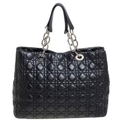 Pre Owned Dior Black Cannage Leather Soft Lady Dior Shopper Tote