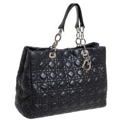 Pre Owned Dior Black Cannage Leather Soft Lady Dior Shopper Tote