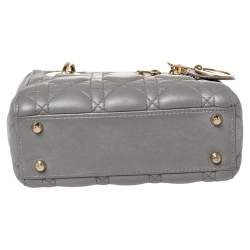 Pre Owned Dior Metallic Grey Cannage Leather Mini Lady Dior Tote