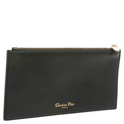 Pre Owned Dior Dark Green Leather Flat Zip Pouch