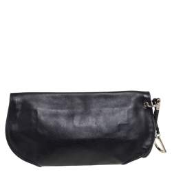 مملوكة مسبقًا Dior Black Leather D Charm Oversized Wristlet Clutch