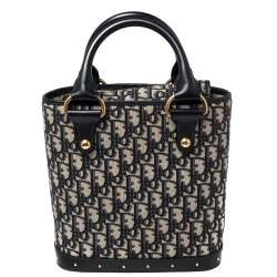 Pre Owned Dior Navy Blue Oblique Canvas and Leather Trim Small DiorAvenue Bag