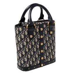 Pre Owned Dior Navy Blue Oblique Canvas and Leather Trim Small DiorAvenue Bag