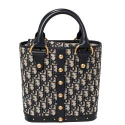 Pre Owned Dior Navy Blue Oblique Canvas and Leather Trim Small DiorAvenue Bag