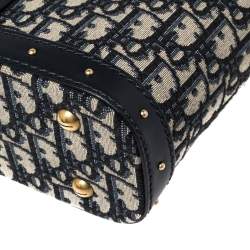 Pre Owned Dior Navy Blue Oblique Canvas and Leather Trim Small DiorAvenue Bag