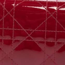 مملوكة مسبقًا حافظة بطاقات ديور ليدي ديور جلد كاناج أحمر لامع 