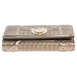 Pre Owned محفظة ثلاثية الطي ديور ديوراما جلد لامع كاناج مايكرو ذهبي ميتاليك 