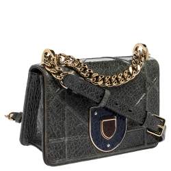 Pre Owned Dior Green Crinkled Patent Leather Diorama Shoulder Bag