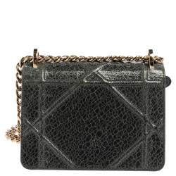 Pre Owned Dior Green Crinkled Patent Leather Diorama Shoulder Bag