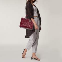 Pre Owned Dior Burgundy Cannage Leather Large Lady Dior Tote
