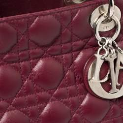 Pre Owned Dior Burgundy Cannage Leather Large Lady Dior Tote