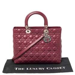 Pre Owned Dior Burgundy Cannage Leather Large Lady Dior Tote